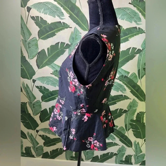Rebecca Taylor Marguerite Floral Poplin Peplum Tank Top Black Size 8 - Picture 4 of 6